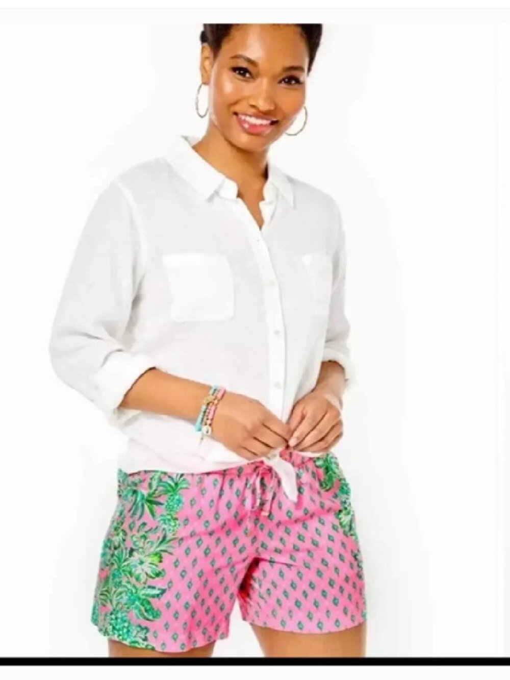 NWT Lilly Pulitzer Katia Mid-Rise Shorts Pink Shady Oh Diamond Girl Engineered L